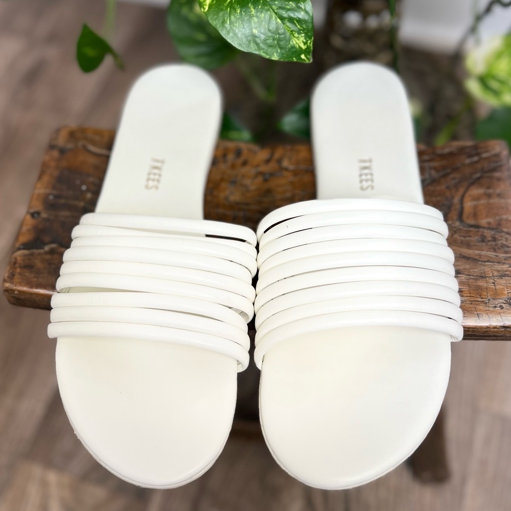 TKEES White Strappy Slide Sandals